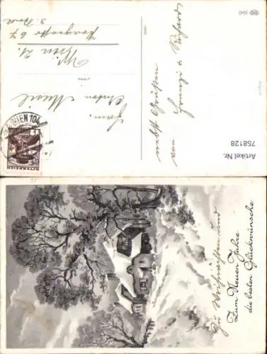 758128 Künstler AK Winterlandschaft Häuser Neujahr