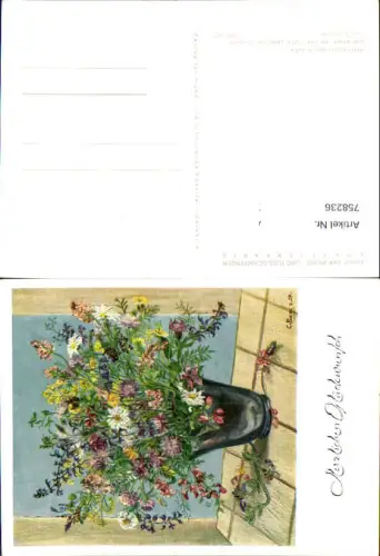 758236 Ch. Pasche Fußgemalt Frühlingsblumenstrauß mit Fuß gemalt