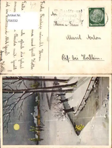758332 Künstler AK Bach Mond Winterlandschaft gel Rif bei Hallein