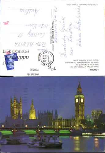 758659 London Houses and Tower of Parliament Greater London United Kingdom 1983
