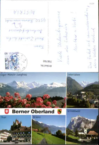 758760 Berner Oberland Eiger-Mönch-Jungfrau Interlaken Thun Brienz Grindelwald Kanton Bern Switzerland 1978