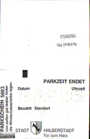 760952 Parkzettel 1997 Halberstadt LK Harz
