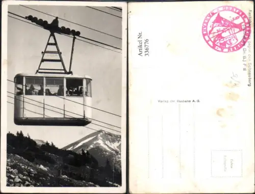 336776,Foto Ak Raxbahn Seilbahn Bergbahn Blick geg. d. Schneeberg Hirschwang an der Rax