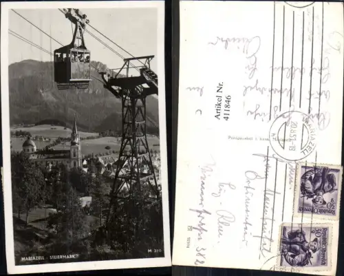 411846,Foto Ak Mariazell Seilbahn Gondel 1 Turmstütze