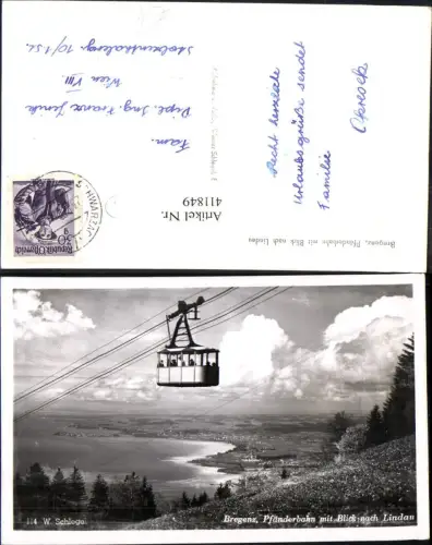 411849,Foto Ak Seilbahn Gondel Bregenz Pfänderbahn m. Blick auf Lindau