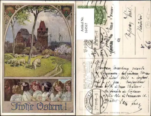 164567,Dt Schulverein 699 Frohe Ostern Kinder Palmkätzchen Schafe
