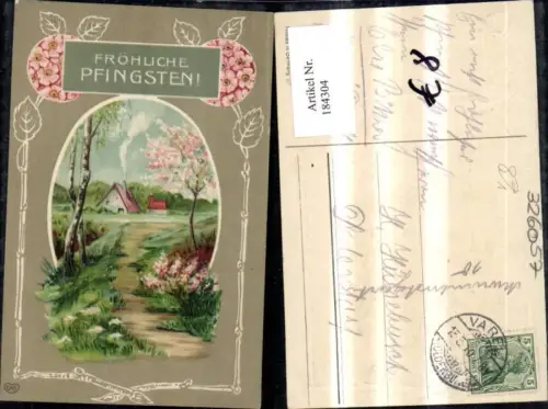 184304,Pfingsten Präge Ak Landschaft i. Rahmen Blumen Ranke pub EAS