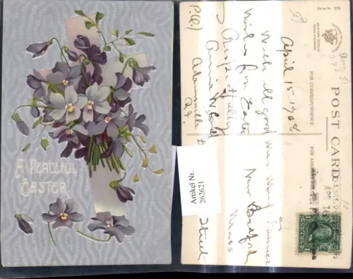 262621,Präge Ak Religion Kreuz Blumen Veilchen A Peaceful Easter Ostern