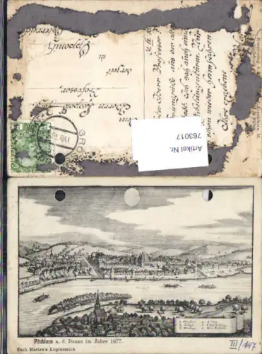 763017 Merian Stich AK Pöchlarn an der Donau 1677 gel Opponitz