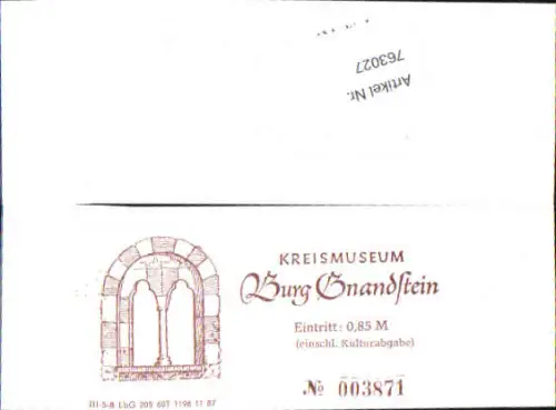 763027 Eintrittskarte Burg Gnandstein Frohburg Sachsen