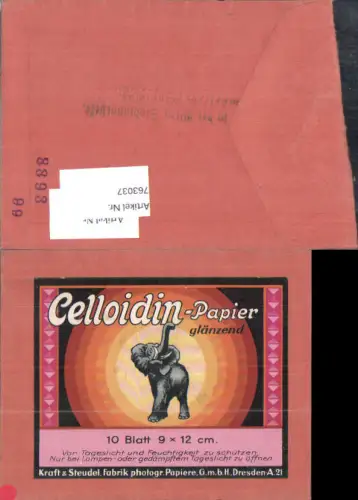 763037 Verpackung Reklame CELLOIDIN Papier Kraft e Steudel Fabrik Dresden