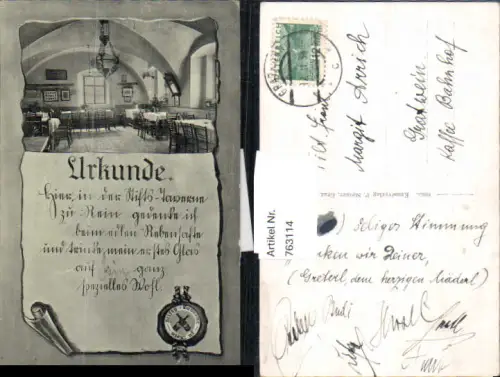 763114 Urkunde AK Stifts-Taverne Rein b. Gratwein Bez. Graz-Umgebung