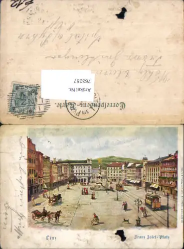 763257 Lithographie Linz an der Donau Franz Josef-Platz (beschädigt)