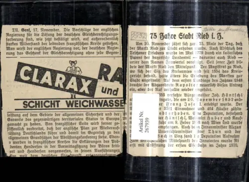 267939,Reklame Zeitungsausschnitt Clarax