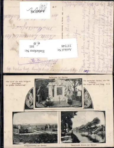 337348,Mehrbild Ak Lothringen Moselle Gerden Reitergraben Kriegerfriedhof Gesprengte Brücke WW1