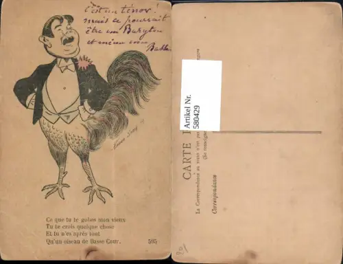 580429,Künstler Ak Xavier Sager Hahn Huhn m. Männerkopf Oberkörper Tenor Vermenschlichte Tiere
