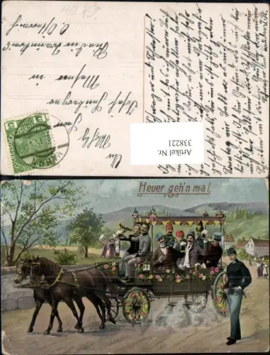338221,Bier Kutsche m. Soldaten Bierkrug Trompete Heuer gehen ma