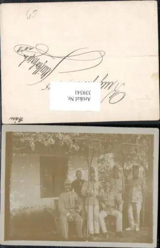 339341,Foto WW1 Soldaten Uniform Gruppenbild unter Laube Rauchen