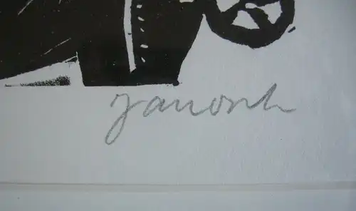 Janosch Februar Orig Holzschnitt signiert gerahmt 1980