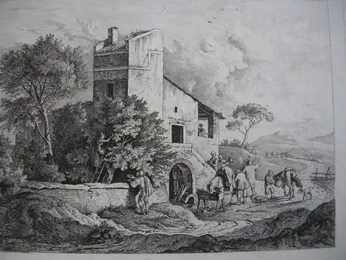 Ludwig Richter (1803-1884) Osteria Italia Roma Orig Radierung 1831
