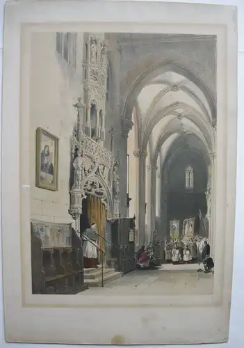 Nürnberg Lorenzkirche Eingang Sakristei Orig Farblithografie um 1840