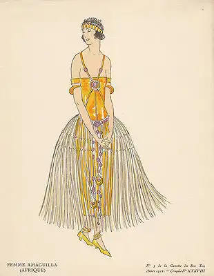 Femme Amaguilla (Afrique) Pochoir Gazette de Bon Ton 1922 Mode ART DECO