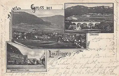 AK Lautlingen Zollernalbkreis Totale Bahnviadukt Gasthaus Krone gel 1904