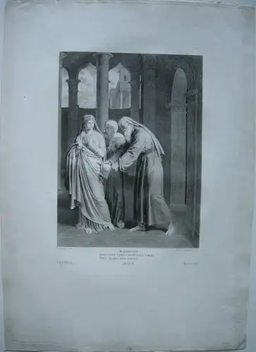 Esther Mordochai Orig. Stahlstich Langlois 1850 Xerxes Persien Judäa