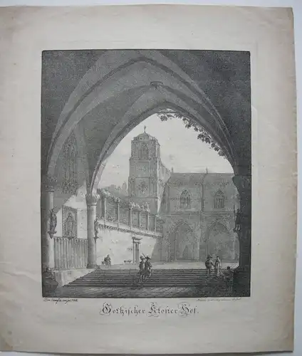 Dominicus Quaglio (1787-1837) Gothischer Klosterhof Inkunabel Lithographie 1808