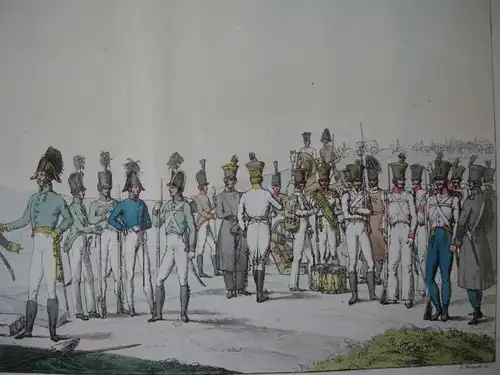 Preußische Infanterie kolor Orig Aquatinta-Radierung 1825 G. Bramatti Militär