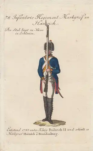 Uniformen Preußen Infanterie Regiment Markgraf Kolor Orig Kupferstich 1790