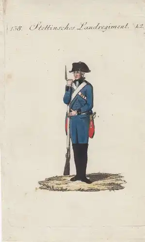 Uniformen Preußen Stettinsches Landrtegiment Kolor Orig Kupferstich 1790