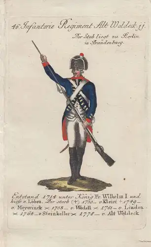 Uniformen Preußen Infanterie Regiment Alt Woldeck Kolor Orig Kupferstich 1790