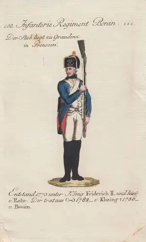 Uniformen Preußen Infanterie Regiment Bonin Kolor Orig Kupferstich 1790