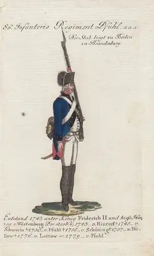 Uniformen Preußen Infanterie Regiment Pfuhl Kolor Orig Kupferstich 1790