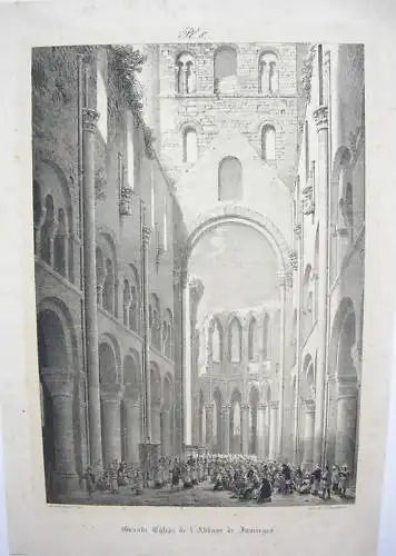 Horace Vernet Eglise de Jumieges Orig Lithographie 1840