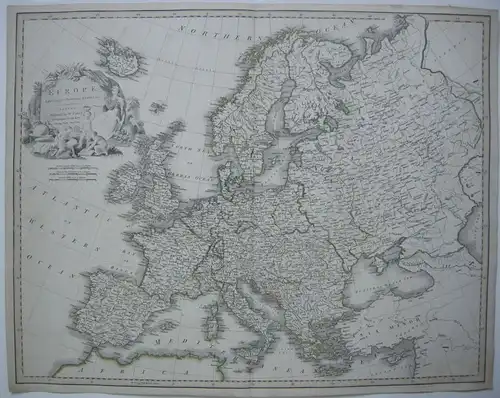 Europa Kontinentkarte W. Faden 1817 kolor Kupferstichkarte Copperplate map