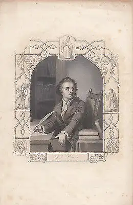 Portrait G. E. Lessing als junger Mann Orig Stahlstich 1860 Payne