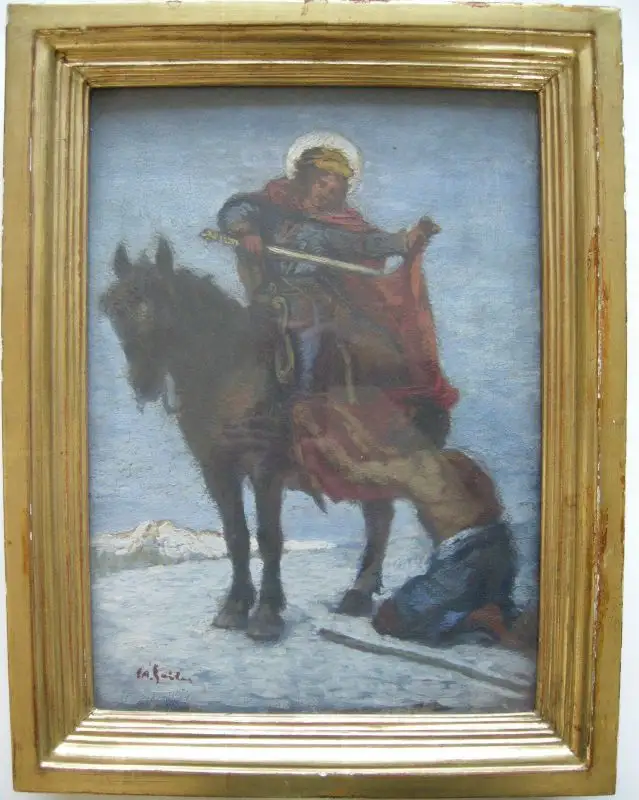 Josef Andreas Sailer (1872-1952) St Martin teilt seinen Mantel Öl auf Holz sign 0