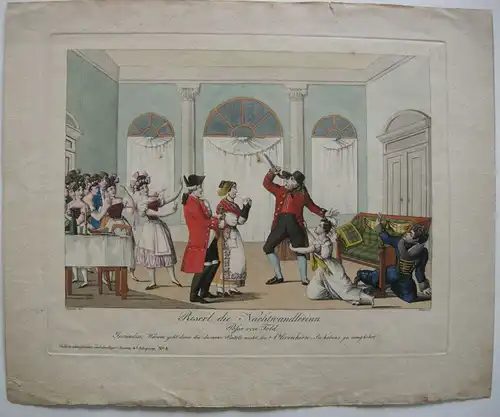 Theaterszene Reserl Nachtwandlerin Posse Told kolor Orig Kupferstich 1830 Wien