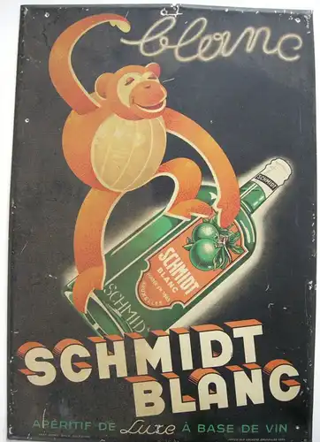 Plakat Metall Werbung Reklame Aperitif de Luxe Schmidt blanc Brüssel 1900 Belge
