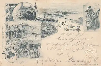 AK Fürth Fürther Kirchweih Litho Wappen Mittelfranken gel 1898