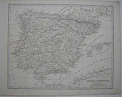 España Spanien Portugal mapa  Stahlstichkarte 1850 Grabado de acero Baleares
