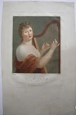 La Musique Harfe Harfenspielerin kol Orig Punktierstich Levilly 1800 Allegorie
