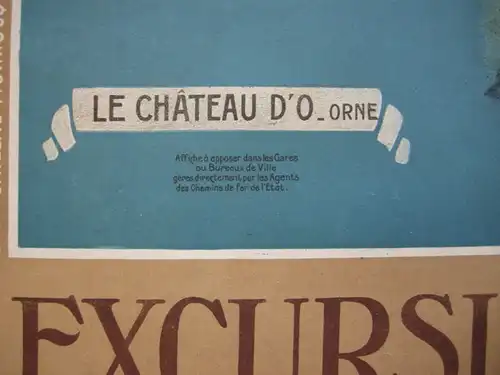 Plakat affiche Chemins de fer chaterau d'o Normandie Lithografie entoilé 1910