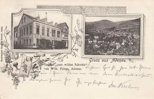 AK Adenau Gasthof zum weilden Schwein Ahrweiler gel 1902 Bahnpost Rheinland