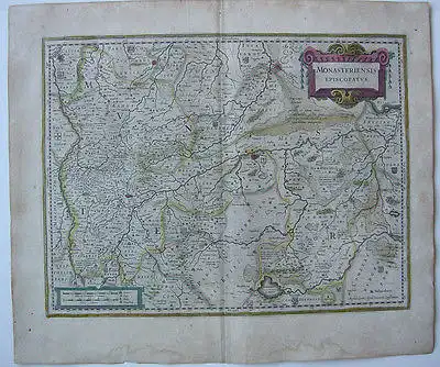 Bistum Münster altkolor Orig Kupferstichkarte Mercator Janssonius 1627 NRW