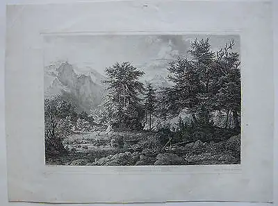 Georg H. Busse Gegend am Königssee bei Salzburg Orig. Radierung um 1835