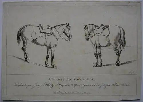 Georg Philipp Rugendas Etudes de Chevaux gesattelte Pferde Orig Radierung 1802