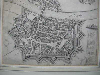 Frankfurt Main Vogelschau-Ansicht Orig Kupferstich M. Merian 1650 Hessen Rahmen 1